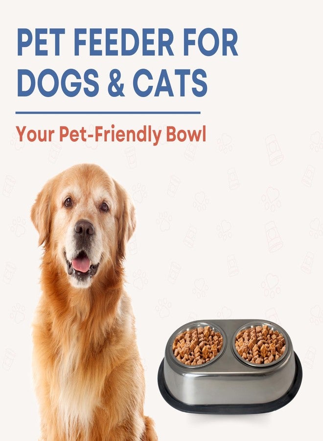 PLUMM Get Plumm Stainless Steel Pet Bowls for Dogs|Dog Food and Water Bowl Detachable|Bowl with Anti-Skid Rubber Base|Easy to Clean|Double Dish Pet Feeder|Dog and Cat Feeding Bowl,L_26 cm,H_6 cm,W_26 cm - Image 2